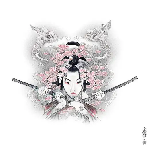Women With Katana And Sakura