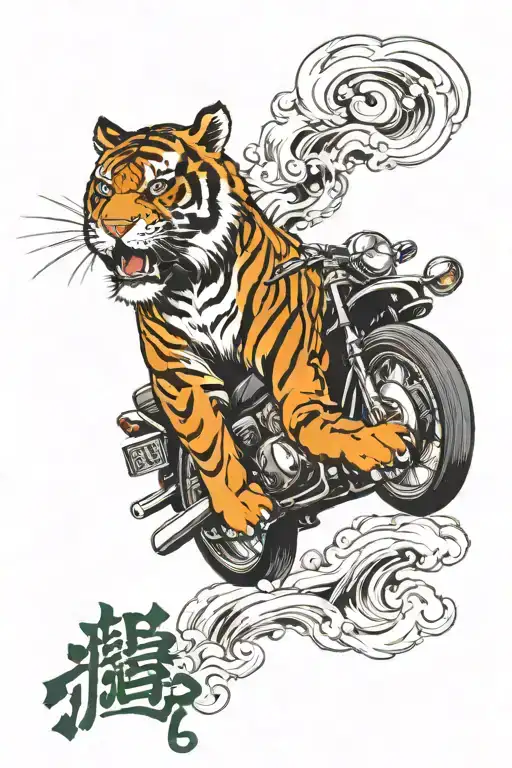 Tiger And Motorcycle Wheelie