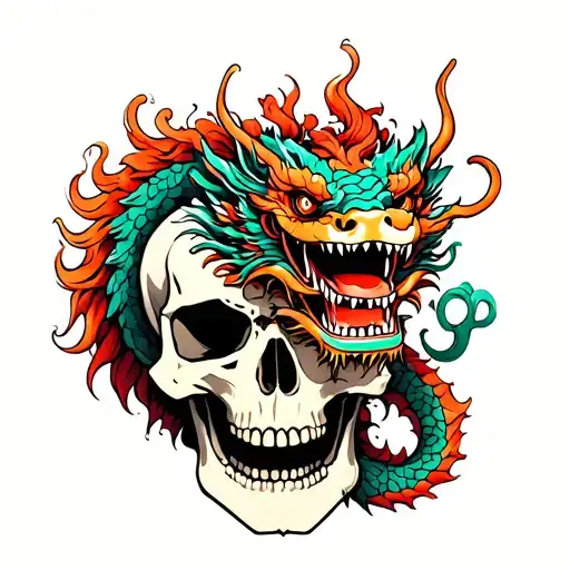 Chinese Dragon Sitting On A Skull