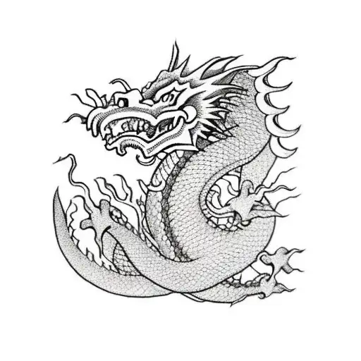 Japan Dragon With Flowers