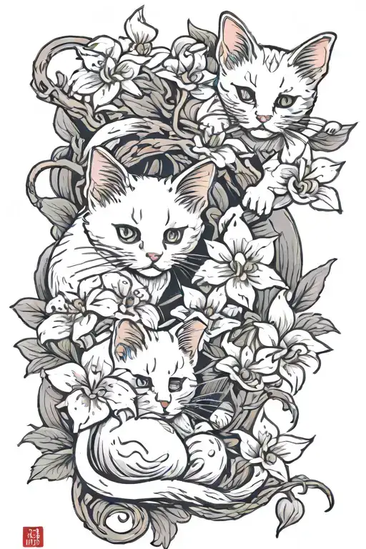 White Kitten And Orchid Branch