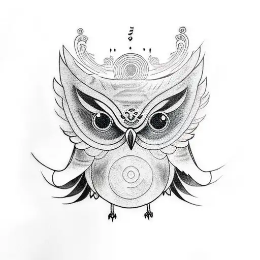 A Minimalist Tattoo Of An Owl With Musical Notes Flowing From Its Wings