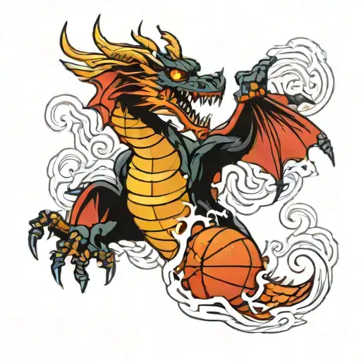 A Dragon Breathing Fire With A Basketball In Its Claws