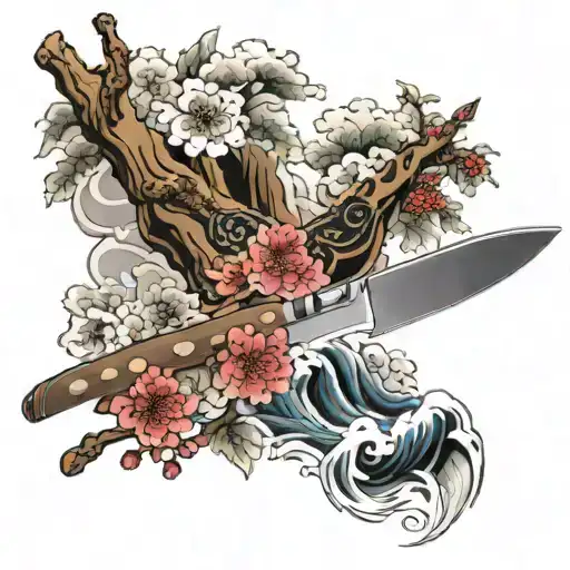 Japanese Art Cherry Tree Kitchen Sushi Chef Knife