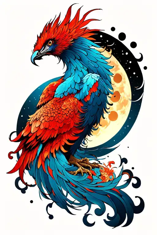 Phoenix With The Phases Of The Moon Vertically On The Back