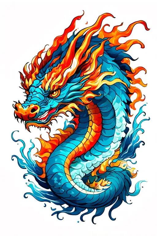 Water And Fire Dragon Wrapped Loosely Tattoo Design