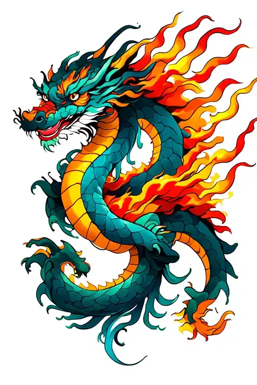Water And Fire Dragon Wrapped Loosely Tattoo Design