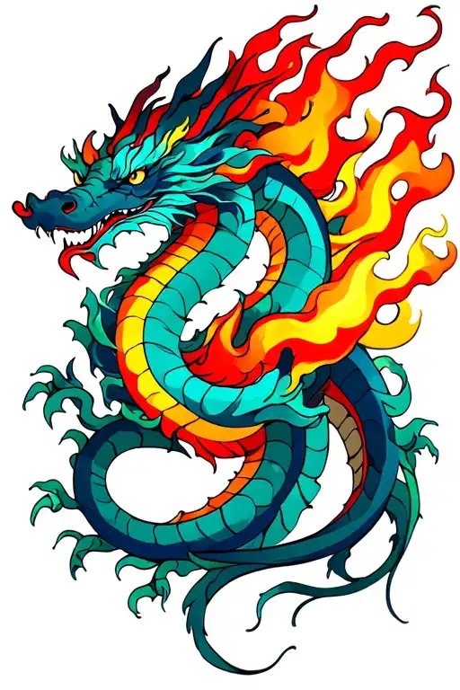 Water And Fire Dragon Wrapped Loosely Tattoo Design