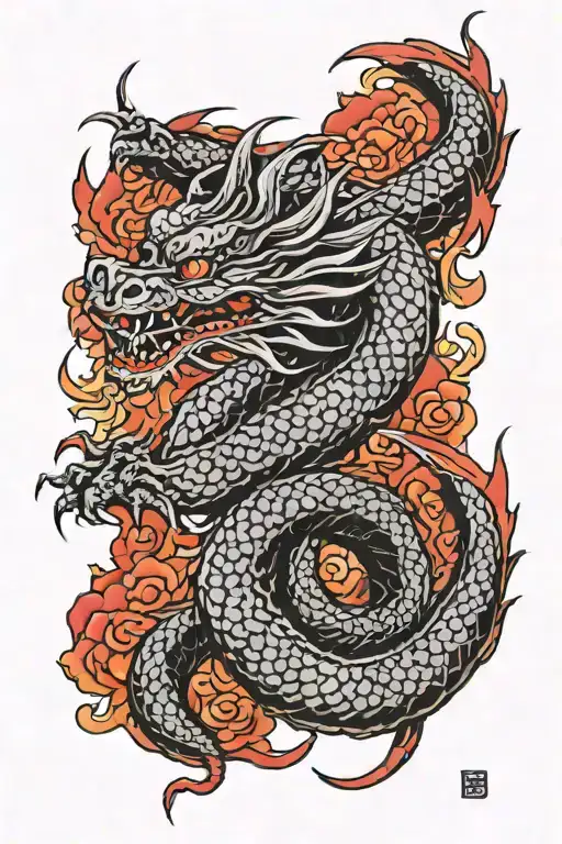 Black And Red Dragon Looking Up The Spine