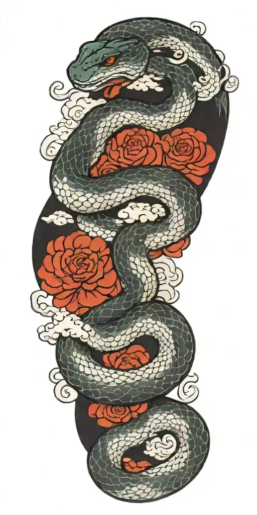 Snake And Japanese Clouds