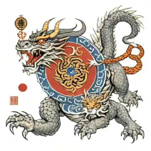 Dragon With Tiger And Chinese Iogryphs