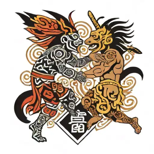 Aztec Geometric Representation Battle Scene