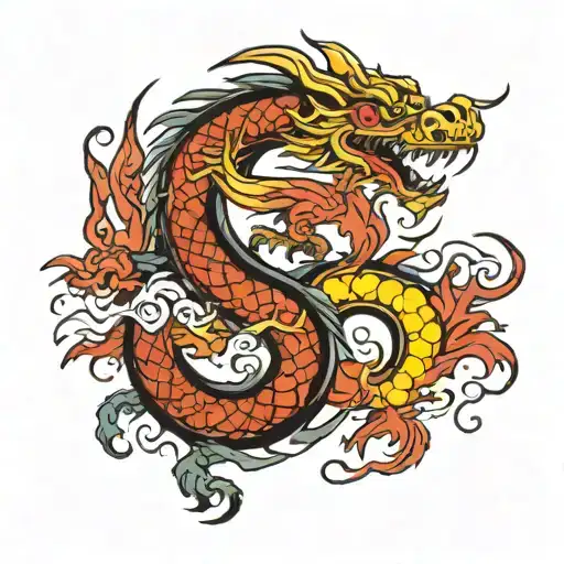 Neo Tribal Dragon With Fire Tatoo