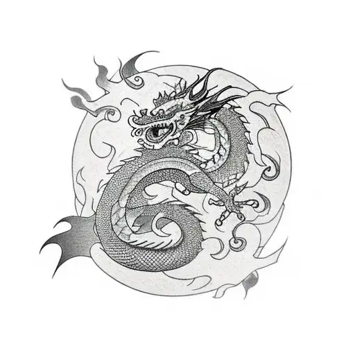 Dragon With Cherryflowers And Japanese Writings