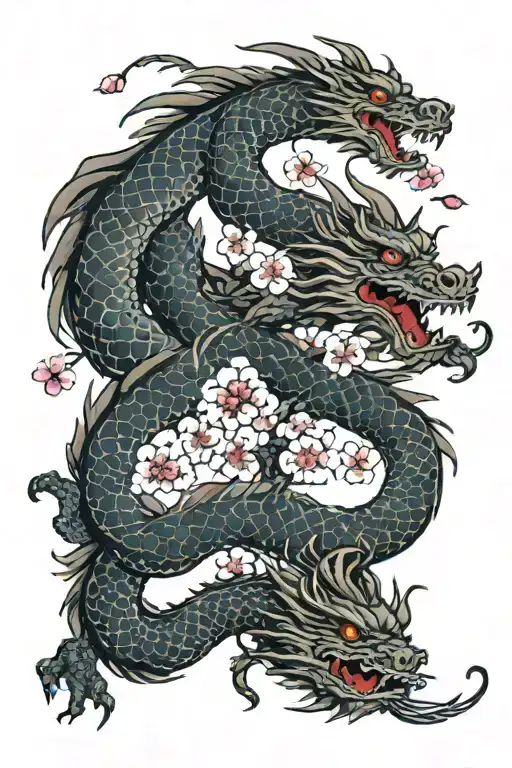 Dragon With Cherry Blossom Tree