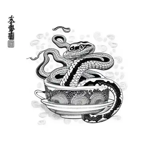 A Snake Wrapped Around A Coffee Cup In A Mythological Setting