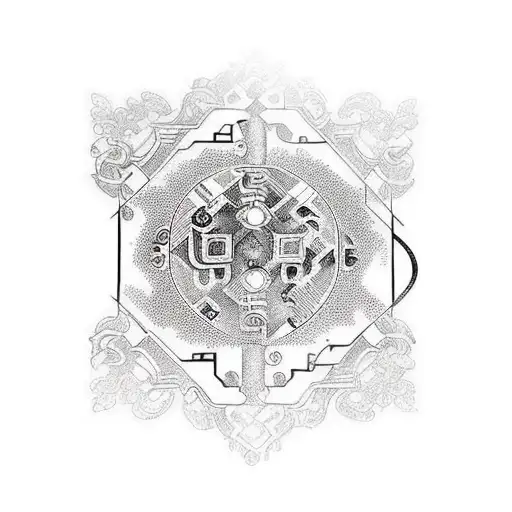 Intricate Circuit Board Tattoo With A Sober Symbol