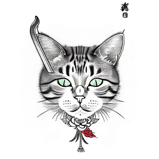 Cat With Sword And Flowers