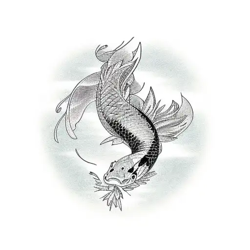Koi Fish And Phoenix Bird