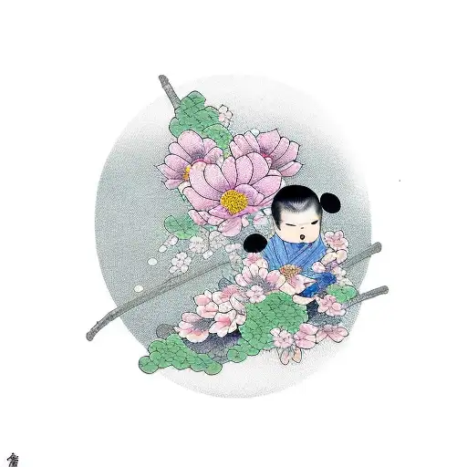 Japanese Flower With Baby Portrait
