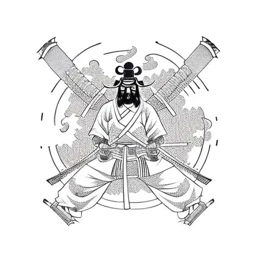 A Fierce Samurai Standing In Front Of A Traditional Japanese Temple