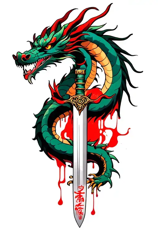 Dragon Wrapped Around Sword And Bleeding Everywhere It Touches