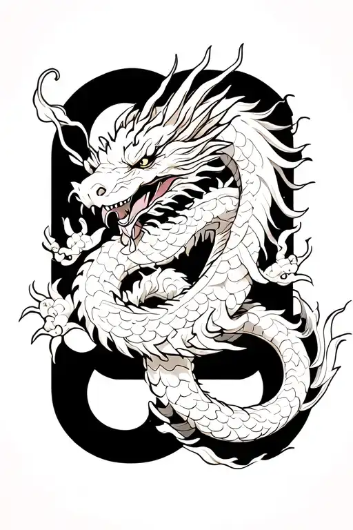 Japanese Dragon And Japanese Symbol Intertwined