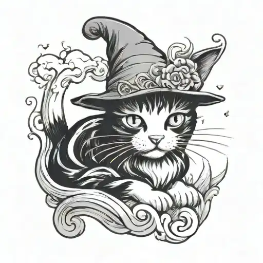 Black And White Cat With A Merlin The Wizard Hat