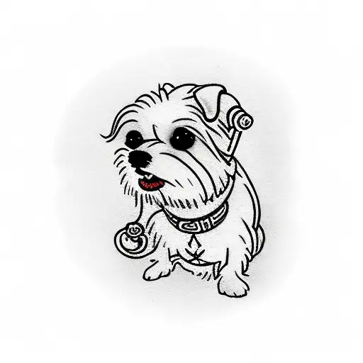 Maltese Dog In Cartoon Style Smoking A Cigar