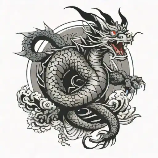 Dragon Wrapping Around Samurai Warrior