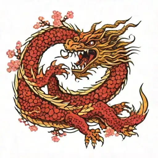 Japanese Dragon I'm Cherry Blossom Tree