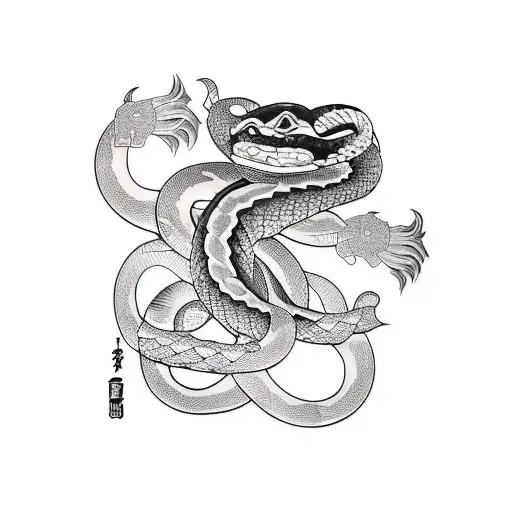 Sleeve Tattoo With Hanya Mask And Snake All Around The Arm