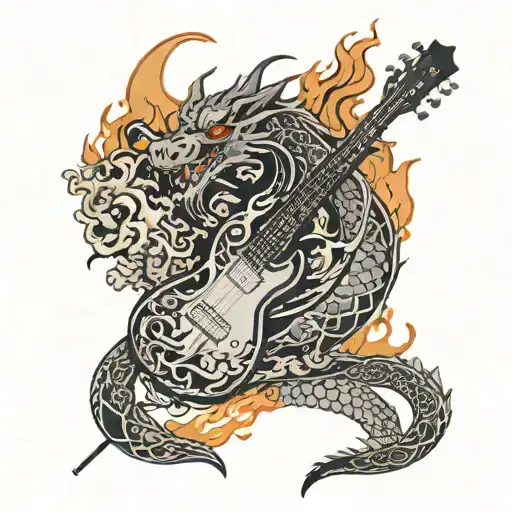 Guitar With Dragon And Flames