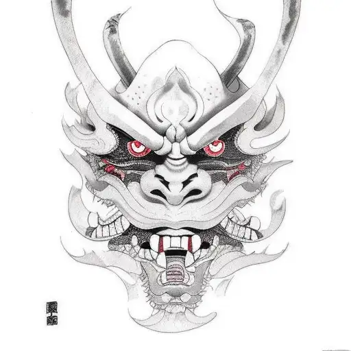 Face Of Women Inside A Broken Oni Mask