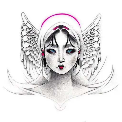 Womens Face With Angel Wings Around
