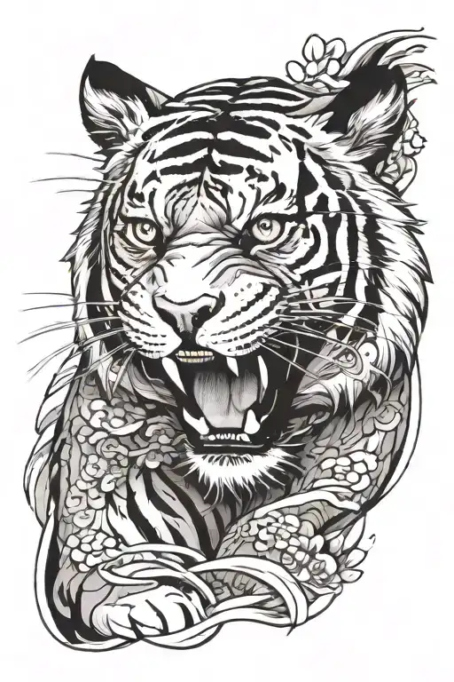 Make A Sketch Of A Tiger In The Style Of Japanese Watercolor
