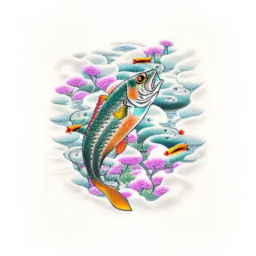 River With Flowers And Fish