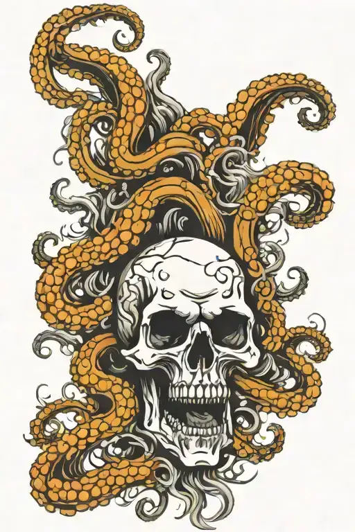 Skull With Octopus Tentacles Coming Out Of The Mouth