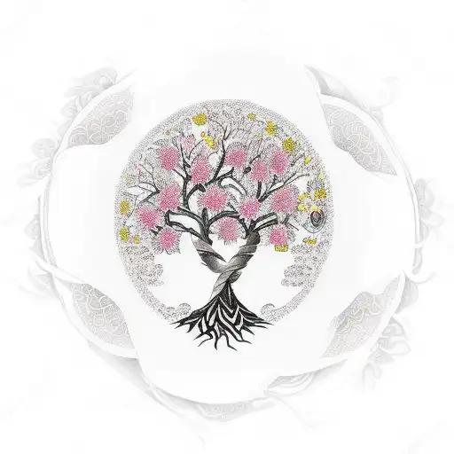 Tree Of Life Mix With Libra And Lotus Flower