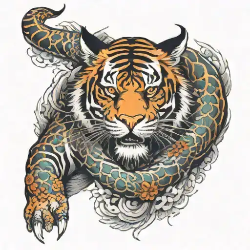 Tiger And Dragon Wrapped Around The Shoulder And Arm