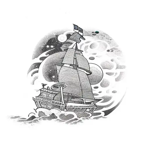 An Old Ship Sailing Across A Cosmic Ocean