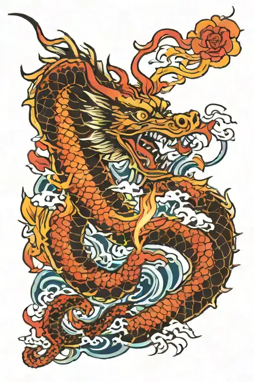 Japanese Style Dragon Fire Water Sleeve In Japanese
