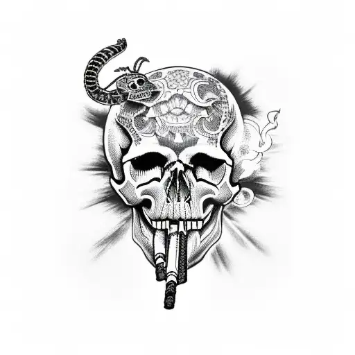 Skull Smoking A Cigarette With A Rattlesnake
