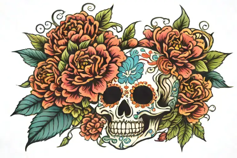 Sugar Skull And Peony Flowers