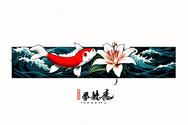 Oriental Red Spider Lily Koi Waves Crashing