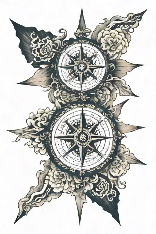 A Detailed Compass Rose Intertwined With Intials Ha