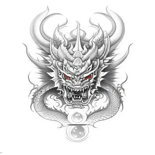Hannya Mask With Dragon Holding The Moon