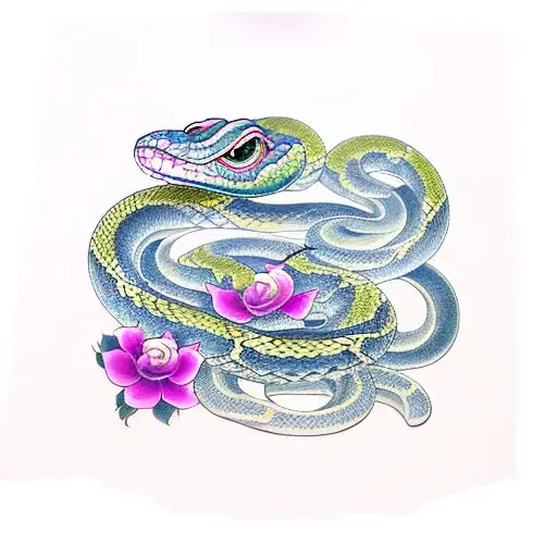 Snake With Rose And Butterfly On Hand