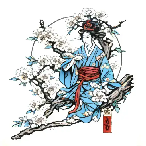 Geisha Samurai Dojo Cherry Tree Japanese