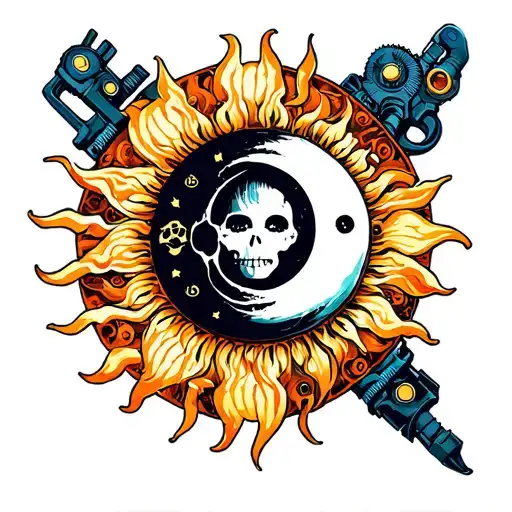 Mechanic Sun And Moon Tattoo Design Inspired